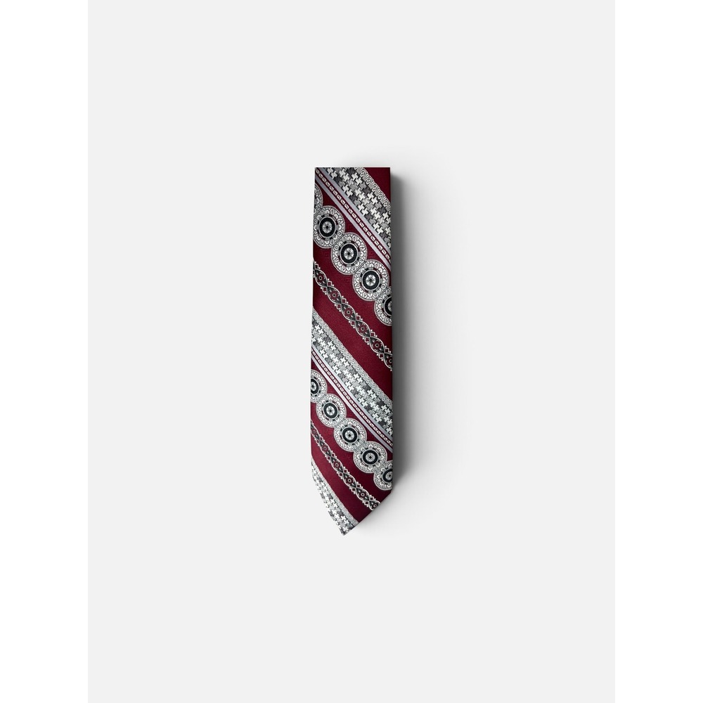 Vintage The Mens Store Burgundy Geometric Medallion Wide Silk Look 80s Tie 4x57